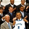 WASHINGTON - MAY 11:  University of North Carolina men's basketball head coach Roy Williams (L) present U.S. President Barack Obama with a team jersey at the White House May 11, 2009 in Washington, DC. The North Carolina Tar Heels are the 2009 National Co
