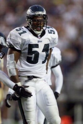 9 SEP 01: Carlos Emmons #51 of the Philadelphia Eagles looks on during the game against the St. Louis Rams at Veterans Stadium in Philadelphia, Pennsylvania. DIGITAL IMAGE.