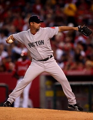 ANAHEIM, CA - MAY 13:  Pitcher Tim Wakefield #49 of the Boston Red Sox throws a pitch against the Los Angeles Angels of Anaheim on May 13, 2009 at Angel Stadium in Anaheim, California.  (Photo by Stephen Dunn/Getty Images)