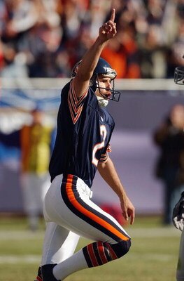 CHICAGO - OCTOBER 5:  Kicker Paul Edinger #2 of the Chicago Bears celebrates his game winning field goal with no time left on the clock against the Oakland Raiders at Soldier Field on October 5, 2003 in Chicago, Illinois. The Bears defeated the Raiders 24