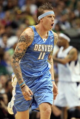 DALLAS - MAY 09:  Forward Chris Andersen #11 of the Denver Nuggets reacts after making a slam dunk against the Dallas Mavericks in Game Three of the Western Conference Semifinals during the 2009 NBA Playoffs at American Airlines Center on May 9, 2009 in D