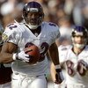 14 Jan 2001:  Shannon Sharpe #82 of the Baltimore Ravens leaves the defense behind as he runs for a touchdown against the Oakland Raiders during the AFC Championship game at Network Associates Coliseum in Oakland, California.  DIGITAL IMAGE Mandatory Cred