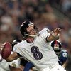 28 Jan 2001:  Trent Dilfer #8 of the Baltimore Ravens lines up a throw during the Super Bowl XXXV Game against the New York Giants at the Raymond James Stadium in Tampa, Florida. The Ravens defeated the Giants 34-7.Mandatory Credit: Andy Lyons  /Allsport