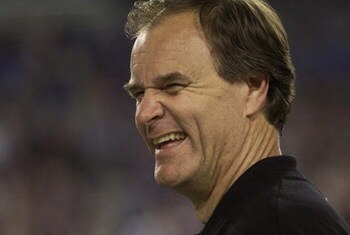 28 Jan 2001:   Head coach Brian Billick of the Baltimore Ravens shares a laugh during Super Bowl XXXV against the New York Giants at Raymond James Stadium in Tampa, Florida.  The Ravens won the game 34-7. DIGITAL IMAGE. Mandatory Credit: Tom Hauck/ALLSPOR