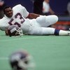 UNDATED:  Linebacker Harry Carson #53 of the New York Giants takes a breather as he reclines on the field prior to a game circa 1980's. Carson played for the Giants from 1976-88. (Photo by T.G. Higgins/Getty Images)