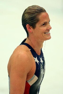 BEIJING - AUGUST 16:  Dara Torres of the United States smiles as she leaves the pool after competing in the Women's 50m Freestyle Semifinal held at the National Aquatics Centre during Day 8 of the Beijing 2008 Olympic Games on August 16, 2008 in Beijing, 