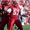 BLOOMINGTON, IN - NOVEMBER 3:  Jammie Kirlew #57 of the Indiana Hoosiers celebrates a defensive stop against the Ball State Cardinals during the game at Memorial Stadium November 3, 2007 in Bloomington, Indiana.  (Photo by Andy Lyons/Getty Images)