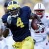 ANN ARBOR, MI - SEPTEMBER 27: Brandon Minor #4 of the Michigan Wolverines rushes for a 34 yard forth quarter touchdown while playing the Wisconsin Badgers on September 27, 2008 at Michigan Stadium in Ann Arbor, Michigan. (Photo by Gregory Shamus/Getty Ima