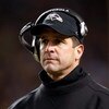 PITTSBURGH - JANUARY 18:  Head coach John Harbaugh of the Baltimore Ravens looks on after he threw a challenge flag which over-turned a potential reception by the Pittsburgh Steelers during the AFC Championship game on January 18, 2009 at Heinz Field in P