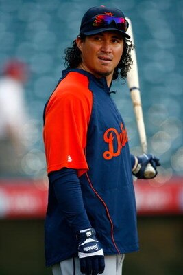 ANAHEIM, CA - APRIL 21:  Magglio Ordonez #30 of the Detroit Tigers takes batting practice prior to the start of the game against the Los Angeles Angels of Anaheim at Angel Stadium on April 21, 2009 in Anaheim, California.  (Photo by Jeff Gross/Getty Image