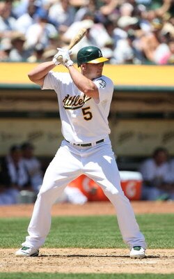 OAKLAND, CA - MAY 07:  Matt Holliday #5 of the Oakland Athletics bats against the Texas Rangers during a Major League Baseball game on May 7, 2009 at the Oakland Coliseum in Oakland, California.  (Photo by Jed Jacobsohn/Getty Images)
