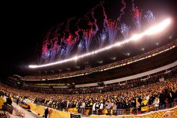 PITTSBURGH - JANUARY 18:  Fireworks go off during introductions before the AFC championship game between the Pittsburgh Steelers and the Baltimore Ravens on January 18, 2009 at Heinz Field in Pittsburgh, Pennsylvania.  (Photo by Gregory Shamus/Getty Image
