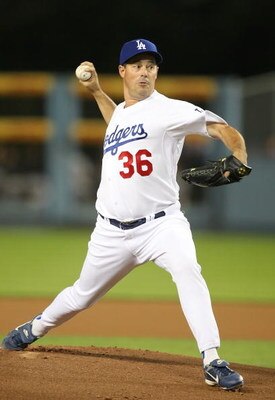 LOS ANGELES, CA - SEPTEMBER 19:  Greg Maddux #36 of the Los Angeles Dodgers pitches against the San Francisco Giants at Dodger Stadium on September 19, 2008 in Los Angeles, California.  (Photo by Lisa Blumenfeld/Getty Images)