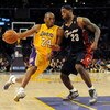 LOS ANGELES, CA - JANUARY 19:  Kobe Bryant #24 of the Los Angeles Lakers drives the ball against LeBron James #23 of the Cleveland Cavaliers during the forth quarter at Staples Center on January 19, 2009 in Los Angeles, California.  (Photo by Harry How/Ge