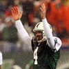 EAST RUTHERFORD, NJ - NOVEMBER 30:  Brett Favre #4 of the New York Jets celebrates a touchdown against the Denver Broncos looks on on November 30, 2008 at Giants Stadium in East Rutherford, New Jersey.  (Photo by Jim McIsaac/Getty Images)