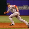 ST. PETERSBURG, FL - MAY 3: Outfielder Jacoby Ellsbury #46 of the Boston Red Sox attempts a steal against the Tampa Bay Rays May 3, 2009 at Tropicana Field in St. Petersburg, Florida. (Photo by Al Messerschmidt/Getty Images)