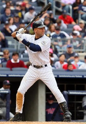 NEW YORK - MAY 17:  Derek Jeter #2 of the New York Yankees bats against the Minnesota Twins on May 17, 2009 at Yankee Stadium in the Bronx borough of New York City. The Yankees defeated the Twins 3-2 in ten innings.  (Photo by Jim McIsaac/Getty Images)
