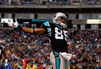 CHARLOTTE, NC - DECEMBER 14:  Steve Smith #89 of the Carolina Panthers celebrates after scoring a touchdown against the Denver Broncos at Bank of America Stadium on December 14, 2008 in Charlotte, North Carolina  (Photo by Streeter Lecka/Getty Images)