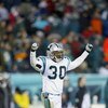 PHILADELPHIA - JANUARY 18:  Safety Mike Minter #30 of the Carolina Panthers celebrates on the field during the game against the Philadelphia Eagles in the NFC Championship game on January 18, 2004 at Lincoln Financial Field in Philadelphia, Pennsylvania. 