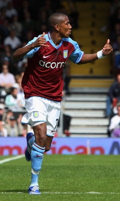 LONDON, ENGLAND - MAY 09: Ashley Young of Aston Villa celebrates scoring during the Barclays Premier League match between Fulham and Aston Villa at Craven Cottage on May 9, 2009 in London, England.  (Photo by Bryn Lennon/Getty Images)