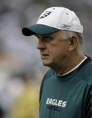 PHILADELPHIA - SEPTEMBER 21: Defensive coordinator Jim Johnson of the Philadelphia Eagles walks off the field during pre-game warmups before their game against the Pittsburgh Steelers on September 21, 2008 at Lincoln Financial Field in Philadelphia, Penns