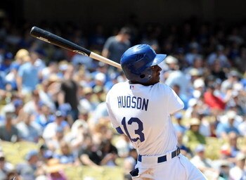 LOS ANGELES, CA - MAY 09:  Orlando Hudson #13 of the Los Angeles Dodgers at bat against the San Francisco Giants at Dodger Stadium on May 9, 2009 in Los Angeles, California.  (Photo by Harry How/Getty Images)