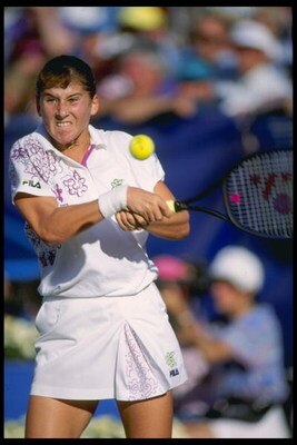Sep 1992:  Monica Seles of Yugoslavia in action during the U.S open final which she went on to win at Flushing Meadow, New York.                      Mandatory Credit: Simon Bruty/Allsport UK