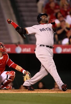 ANAHEIM, CA - MAY 13:  David Ortiz #34 of the Boston Red Sox reacts as he flies out in the game with the Los Angeles Angels of Anaheim on May 13, 2009 at Angel Stadium in Anaheim, California.   (Photo by Stephen Dunn/Getty Images)