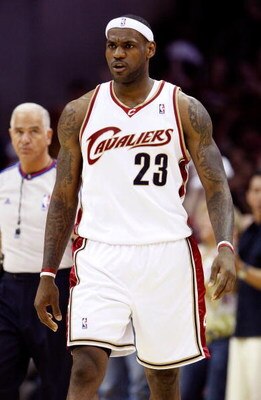 CLEVELAND - MAY 20:  LeBron James #23 of the Cleveland Cavaliers looks on against the Orlando Magic in Game One of the Eastern Conference Finals during the 2009 Playoffs at Quicken Loans Arena on May 20, 2009 in Cleveland, Ohio. NOTE TO USER: User express