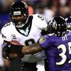 BALTIMORE - DECEMBER 28: David Garrand #9 of the Jacksonville Jaguars is sacked by Corey Ivy #35 of the Baltimore Ravens during the game on December 28, 2008 at M&T Bank Stadium in Baltimore, Maryland. (Photo by Chris McGrath/Getty Images)
