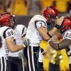 TEMPE, AZ - SEPTEMBER 15: Quarterback Kevin O'Connell #7 of the San Diego State Aztecs celebrates with  Lynell Hamilton#22 during the game against the Arizona State Sun Devils on September 15, 2007 at Sun Devil Stadium in Tempe, Arizona.  (Photo by Stephe