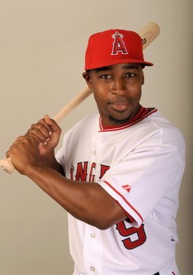 TEMPE, AZ - FEBRUARY 25: Chone Figgins #9 of the Los Angeles Angels of Anaheim poses during photo day at Tempe Diablo Stadium on February 25, 2009 in Tempe, Arizona. (Photo by Kevork Djansezian/Getty Images)