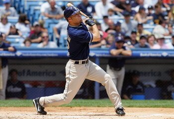 NEW YORK - JUNE 19: Scott Hairston #12 of the San Diego Padres bats against the New York Yankees on June 19, 2008 at Yankee Stadium in the Bronx borough of New York City. The Yankees defeated the Padres 2-1. (Photo by Jim McIsaac/Getty Images) 