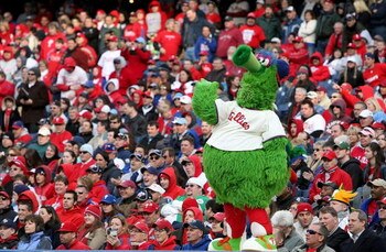 PHILADELPHIA - APRIL 08:  The Phillies mascot, The Fanatic, entertains the fans during the game between the Atlanta Braves and the Philadelphia Phillies at Citizens Bank Park on April 8, 2009 in Philadelphia, Pennsylvania.  (Photo by Nick Laham/Getty Imag