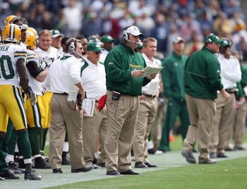 SEATTLE - OCTOBER 12:  Head Coach Mike McCarthy of the Green Bay Packers looks on during the game against the Seattle Seahawks on October 12, 2008 at Qwest Field in Seattle, Washington. The Packers defeated the Seahawks 27-17. (Photo by Otto Greule Jr./Ge