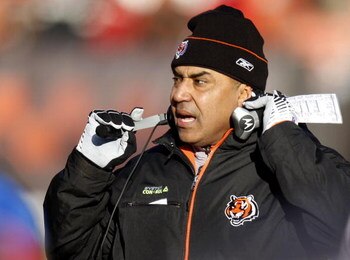 CLEVELAND - DECEMBER 21:  Head coach Marvin Lewis of the Cincinnati Bengals looks on while playing the Cleveland Browns at Cleveland Browns Stadium December 21, 2008 in Cleveland, Ohio. Cincinnati won the game 14-0.  (Photo by Gregory Shamus/Getty Images)