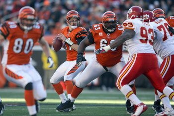 CINCINNATI - DECEMBER 28: Quarterback Ryan Fitzpatrick #11 of the Cincinnati Bengals looks to pass the ball during the NFL game against the Kansas City Chiefs on December 28, 2008 at Paul Brown Stadium in Cincinnati, Ohio.  (Photo by Andy Lyons/Getty Imag