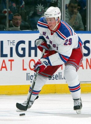 UNIONDALE, NY - MARCH 05:  Lauri Korpikoski #29 of the New York Rangers skates against the New York Islanders on March 5, 2009 at Nassau Coliseum in Uniondale, New York. The Rangers defeated the Islanders 4-2.  (Photo by Jim McIsaac/Getty Images)