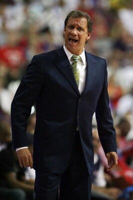 AUBURN HILLS, MI - MAY 26:  Head coach Flip Saunders of the Detroit Pistons shouts from the sidelines against the Boston Celtics during Game Four of the Eastern Conference finals during the 2008 NBA Playoffs at the Palace at Auburn Hills on May 26, 2008 i
