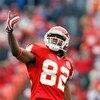 KANSAS CITY, MO - DECEMBER 14:  Dwayne Bowe #82 of the Kansas City Chiefs reacts to video replay of a Tony Gonzalez touchdown against the San Diego Chargers of during the first quarter on December 14, 2008 at Arrowhead Stadium in Kansas City, Missouri.  (