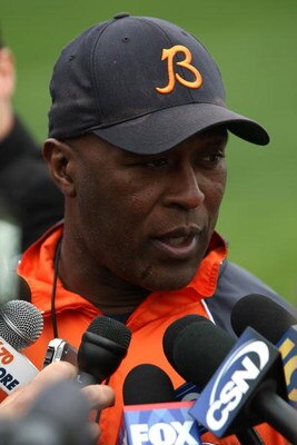 LAKE FOREST, IL - MAY 01: Head coach Lovie Smith of the Chicago Bears meets with the media after a rookie mini-camp practice on May 1, 2009 at Halas Hall in Lake Forest, Illinois. (Photo by Jonathan Daniel/Getty Images)
