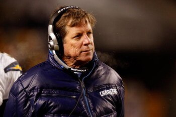 PITTSBURGH - JANUARY 11:  Head coach Norv Turner of the San Diego Chargers coaches against the Pittsburgh Steelers during their AFC Divisional Playoff Game on January 11, 2009 at Heinz Field in Pittsburgh, Pennsylvania. The Steelers won 35-24.  (Photo by 