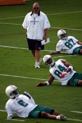 DAVIE, FL - MAY 02:  Head coach Tony Sparano of the Miami Dolphins watches his team during mini camp on May 2, 2009 at the Miami Dolphins Training facility in Davie, Florida.  (Photo by Marc Serota/Getty Images)