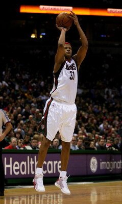 MILWAUKEE - FEBRUARY 07: Charlie Villanueva #31 of the Milwaukee Bucks puts up a shot against the Detroit Pistons on February 7, 2009 at the Bradley Center in Milwaukee, Wisconsin. The Pistons defeated the Bucks 126-121 in overtime. NOTE TO USER: User exp