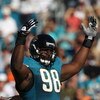 JACKSONVILLE, FL - OCTOBER 26:  John Henderson #98 of the Jacksonville Jaguars asks the crowd for noise in a game against the Cleveland Browns at Jacksonville Muncipal Stadium on October 26, 2008 in Jacksonville, Florida.  (Photo by Sam Greenwood/Getty Im