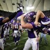 MINNEAPOLIS - DECEMBER 28:   Ryan Longwell #8 of the Minnesota Vikings is carried by Cullen Loeffler #46 after Longwell kicked the game winning field goal with five seconds left in the game against the New York Giants on December 28,2008 at the Hubert H. 
