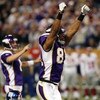 MINNEAPOLIS - DECEMBER 28:   Visanthe Shiancoe #81 of the Minnesota Vikings celebrates Ryan Longwell's game winning field goal against the New York Giants on December 28,2008 at the Hubert H. Humphrey Metrodome in Minneapolis, Minnesota. The Vikings defea