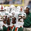 DURHAM, NC - OCTOBER 18:  Head coach Randy Shannon of the Miami Hurricanes talk to his players during the game against the Duke Blue Devils at Wallace Wade Stadium on October 18, 2008 in Durham, North Carolina.  (Photo by Kevin C. Cox/Getty Images)