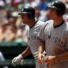 ARLINGTON, TX - MAY 25:  Alex Rodriguez and Mark Teixeira #25 of the New York Yankees celebrate after scoring against the Texas Rangers in the third inning on May 25, 2009 at Rangers Ballpark in Arlington, Texas.  (Photo by Ronald Martinez/Getty Images)