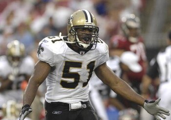 TAMPA, FL - NOVEMBER 30: Linebacker Jonathan Vilma #51 of the New Orleans Saints sets on defense against the Tampa Bay Buccaneers at Raymond James Stadium on November 30, 2008 in Tampa, Florida.  (Photo by Al Messerschmidt/Getty Images) 